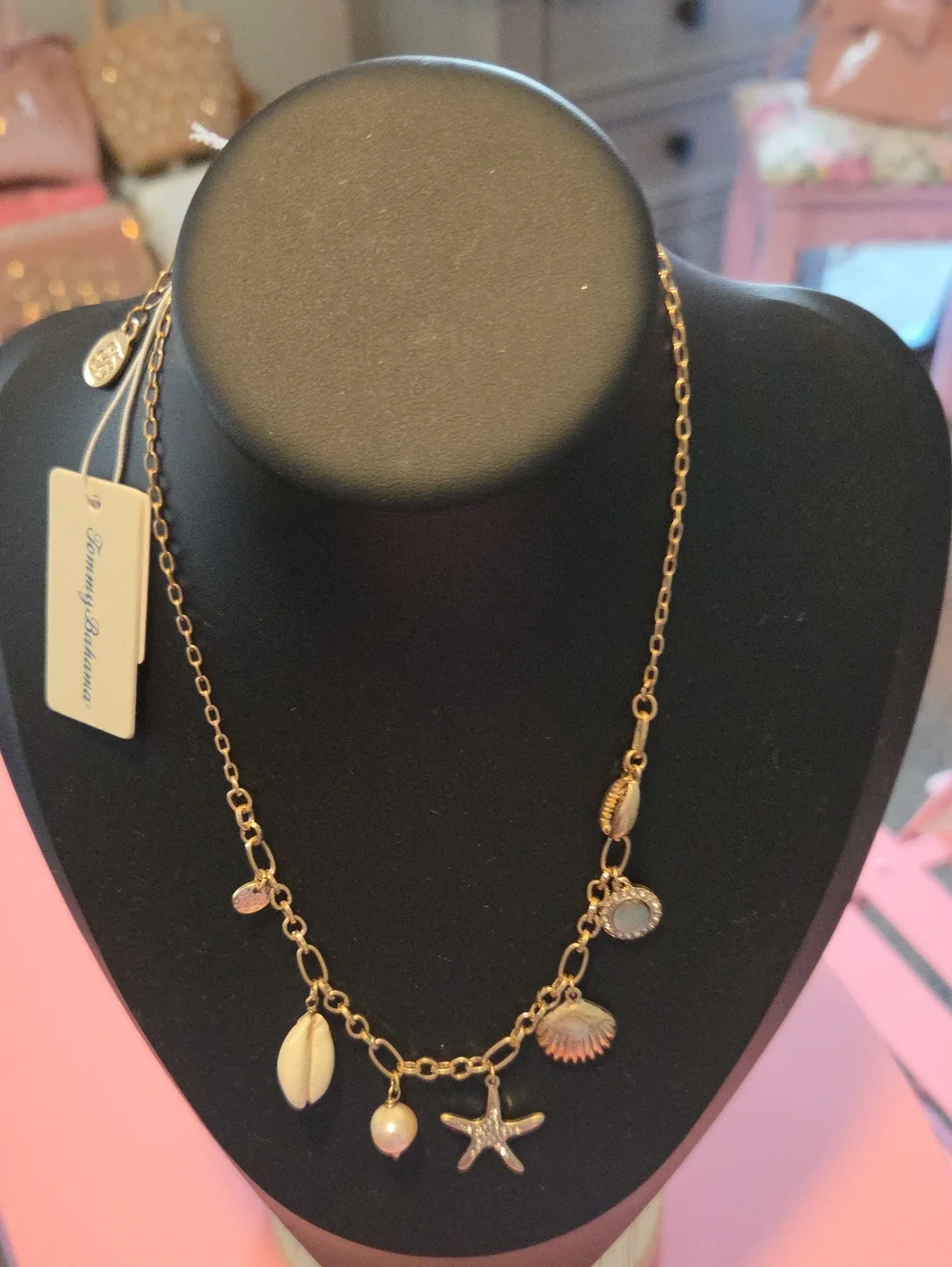 Tommy Bahama Gold Tone  Starfish Freshwater Pearl Charm Necklace. 
